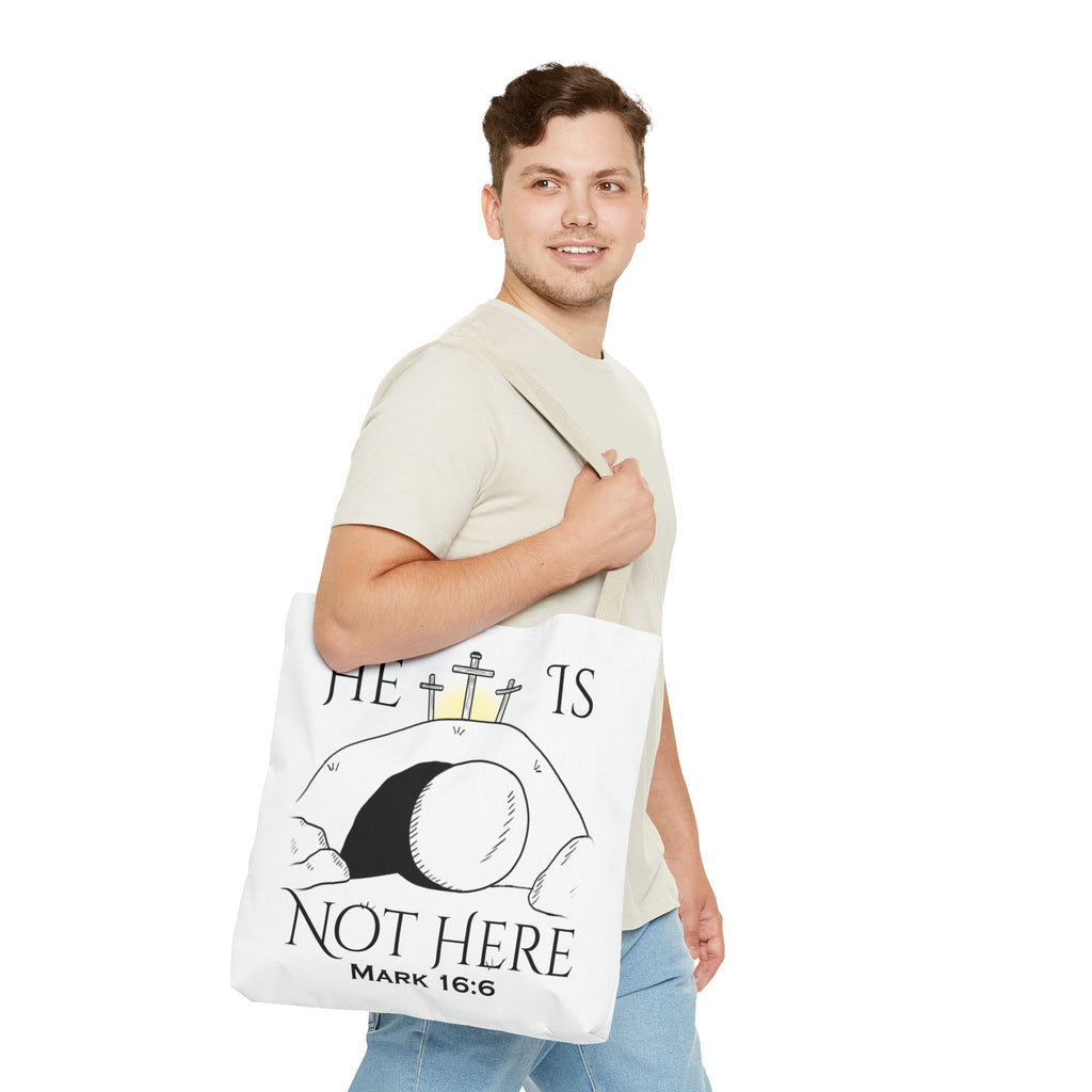 "He Is Not Here" Tote Bag (AOP)