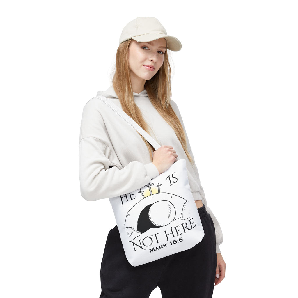 "He Is Not Here" Tote Bag (AOP)