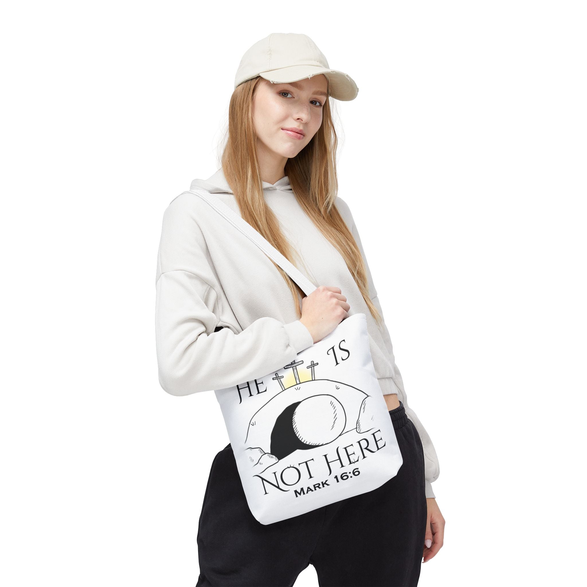 "He Is Not Here" Tote Bag (AOP)
