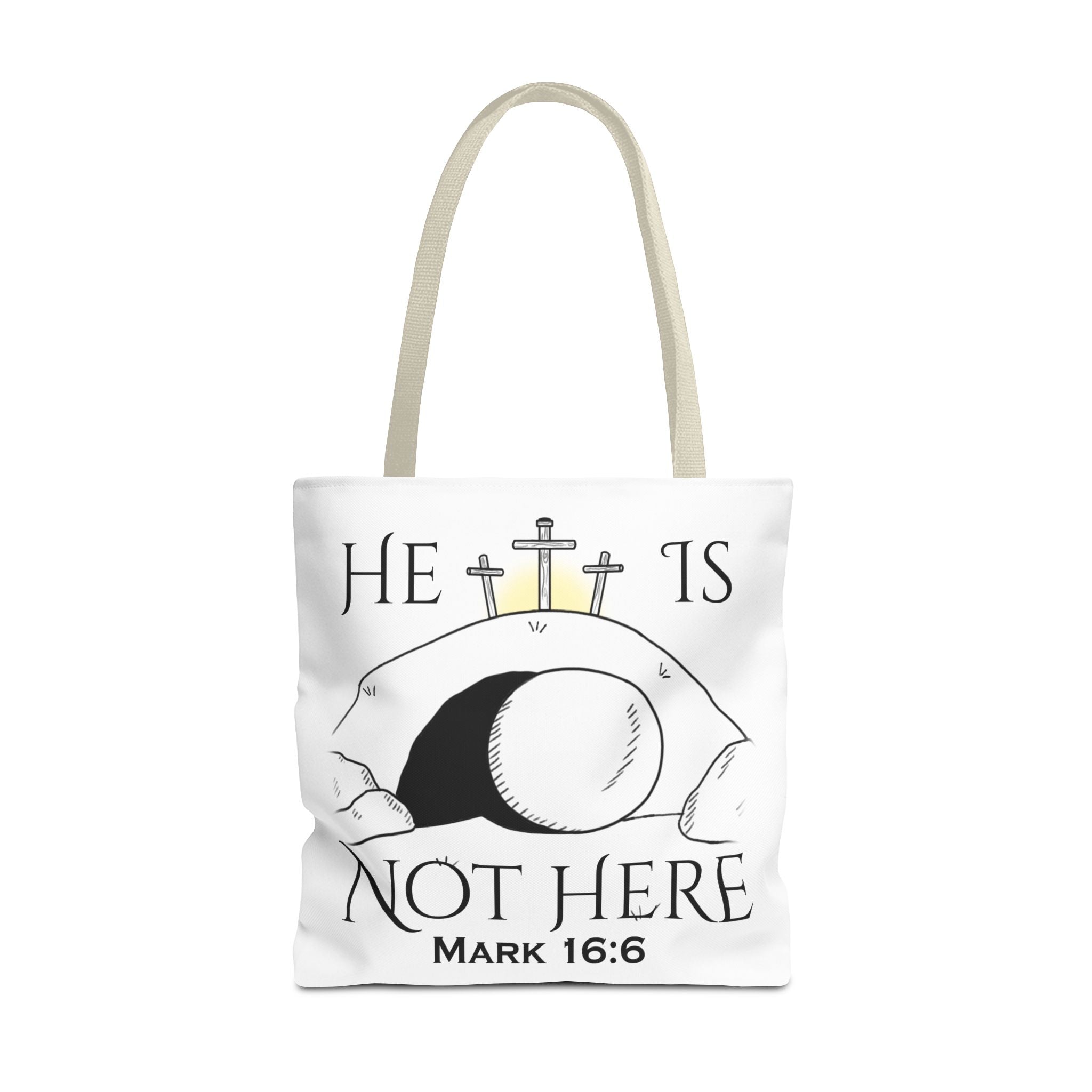 "He Is Not Here" Tote Bag (AOP)