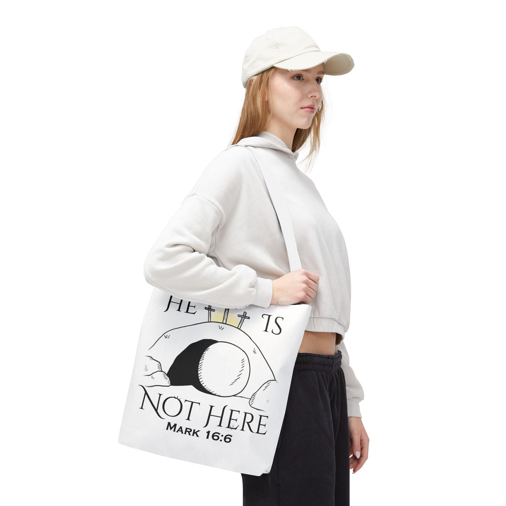 "He Is Not Here" Tote Bag (AOP)