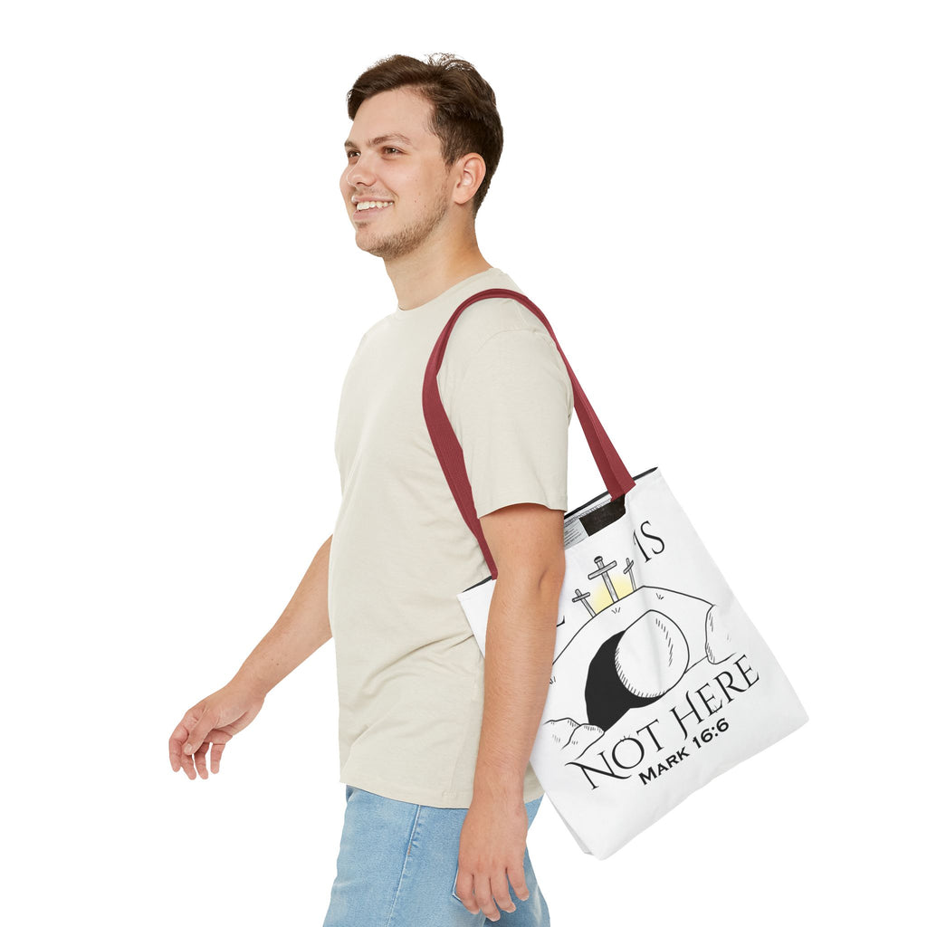 "He Is Not Here" Tote Bag (AOP)