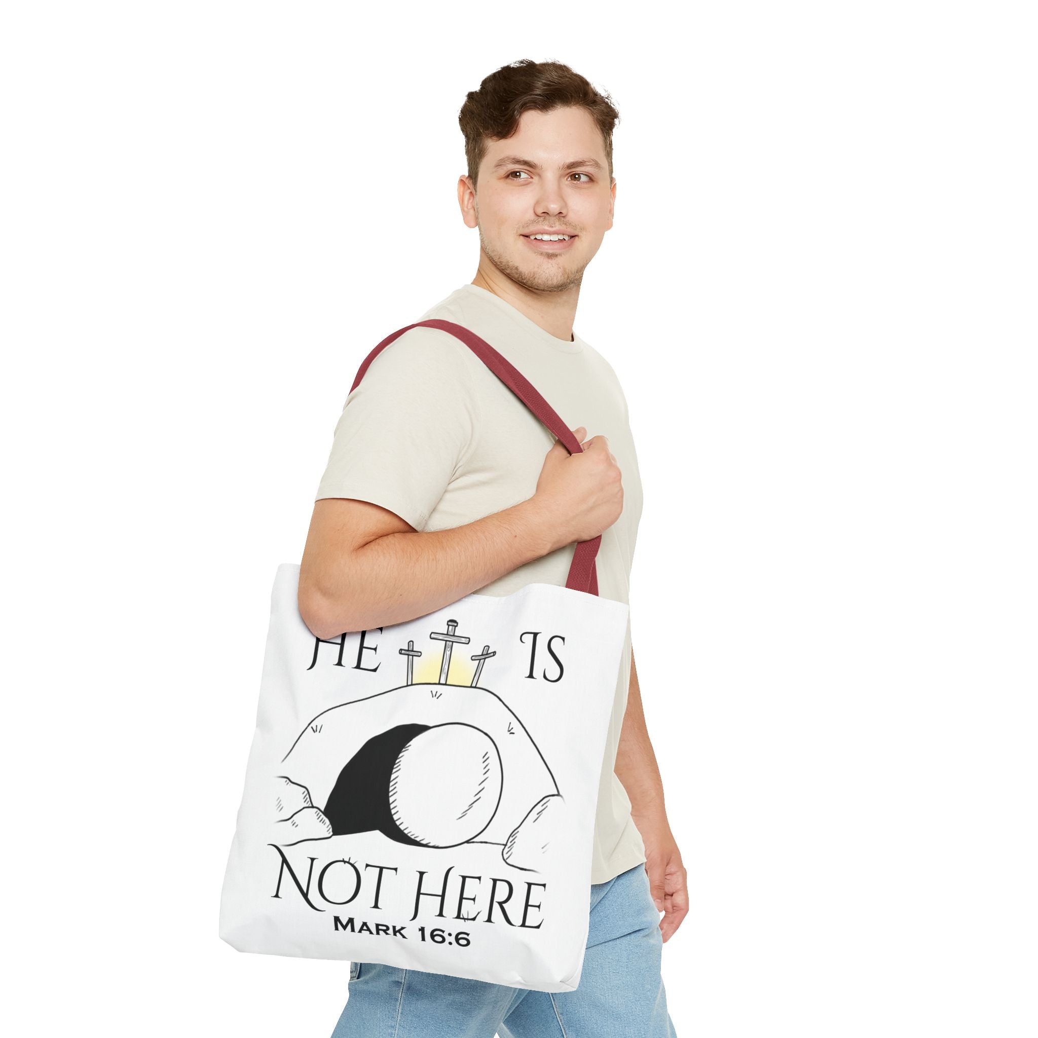 "He Is Not Here" Tote Bag (AOP)