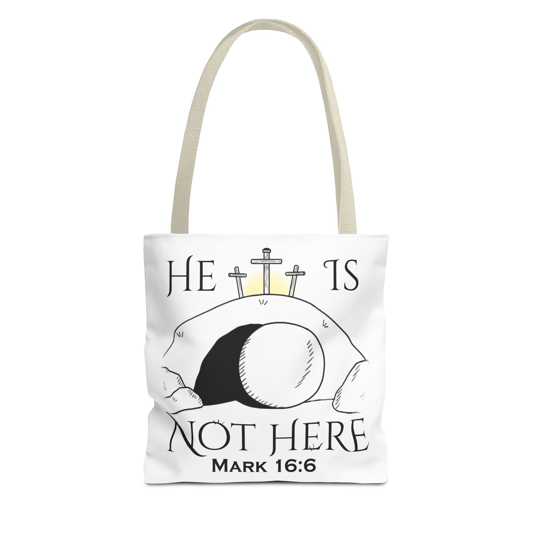 "He Is Not Here" Tote Bag (AOP)