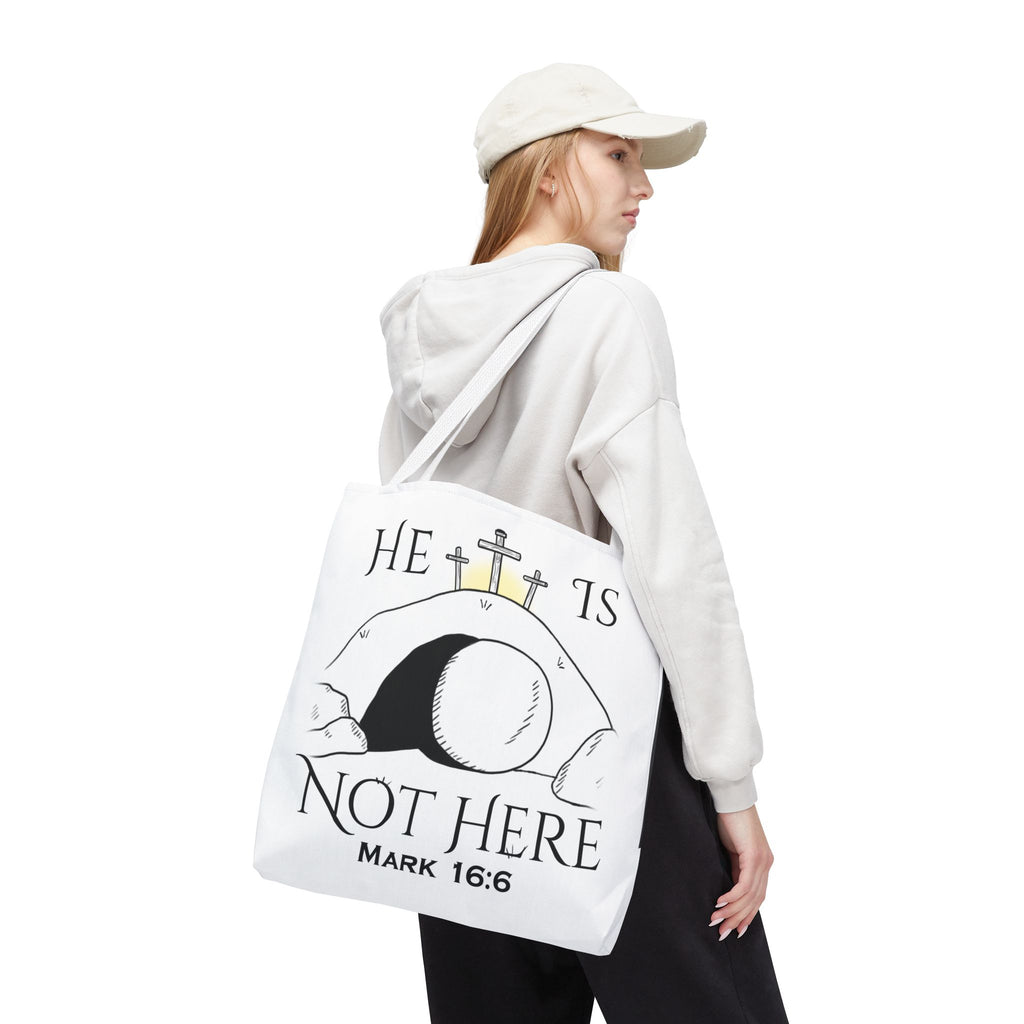 "He Is Not Here" Tote Bag (AOP)