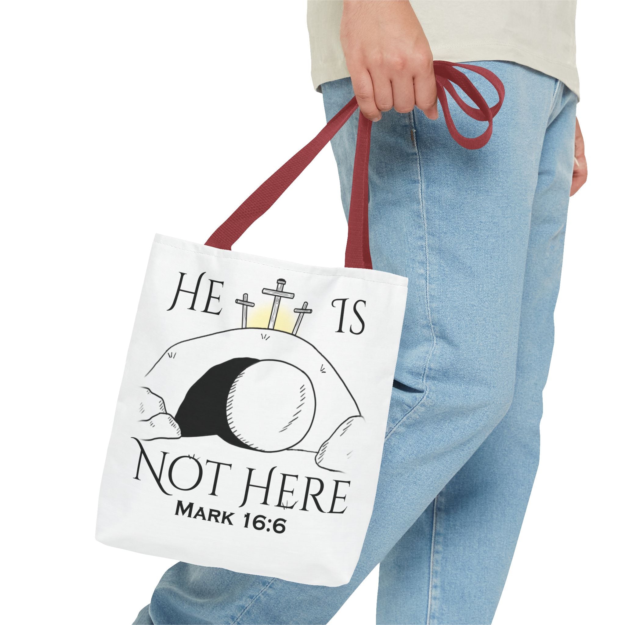 "He Is Not Here" Tote Bag (AOP)