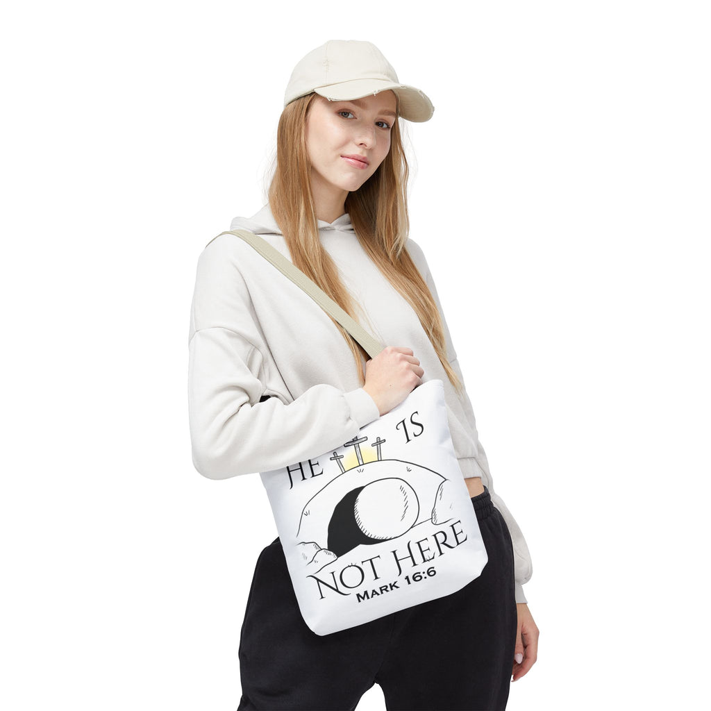 "He Is Not Here" Tote Bag (AOP)