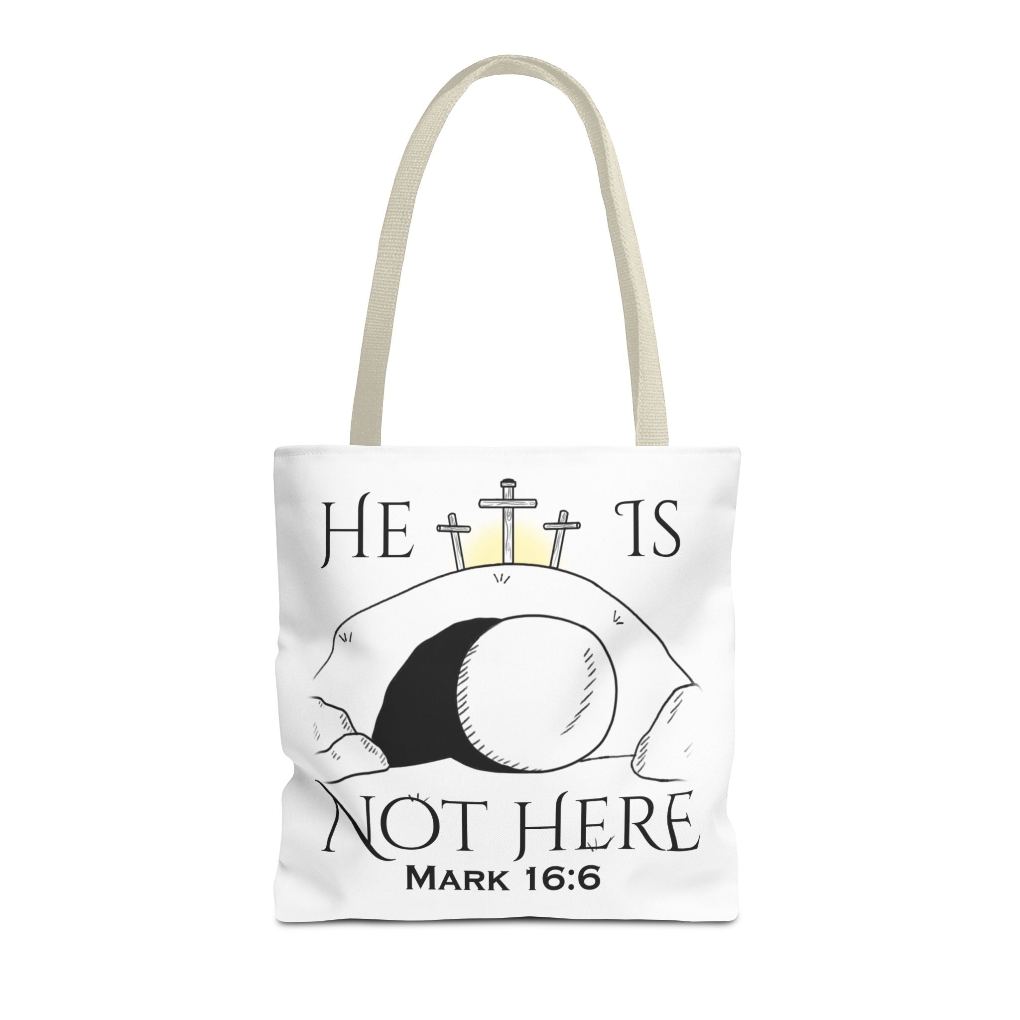 "He Is Not Here" Tote Bag (AOP)