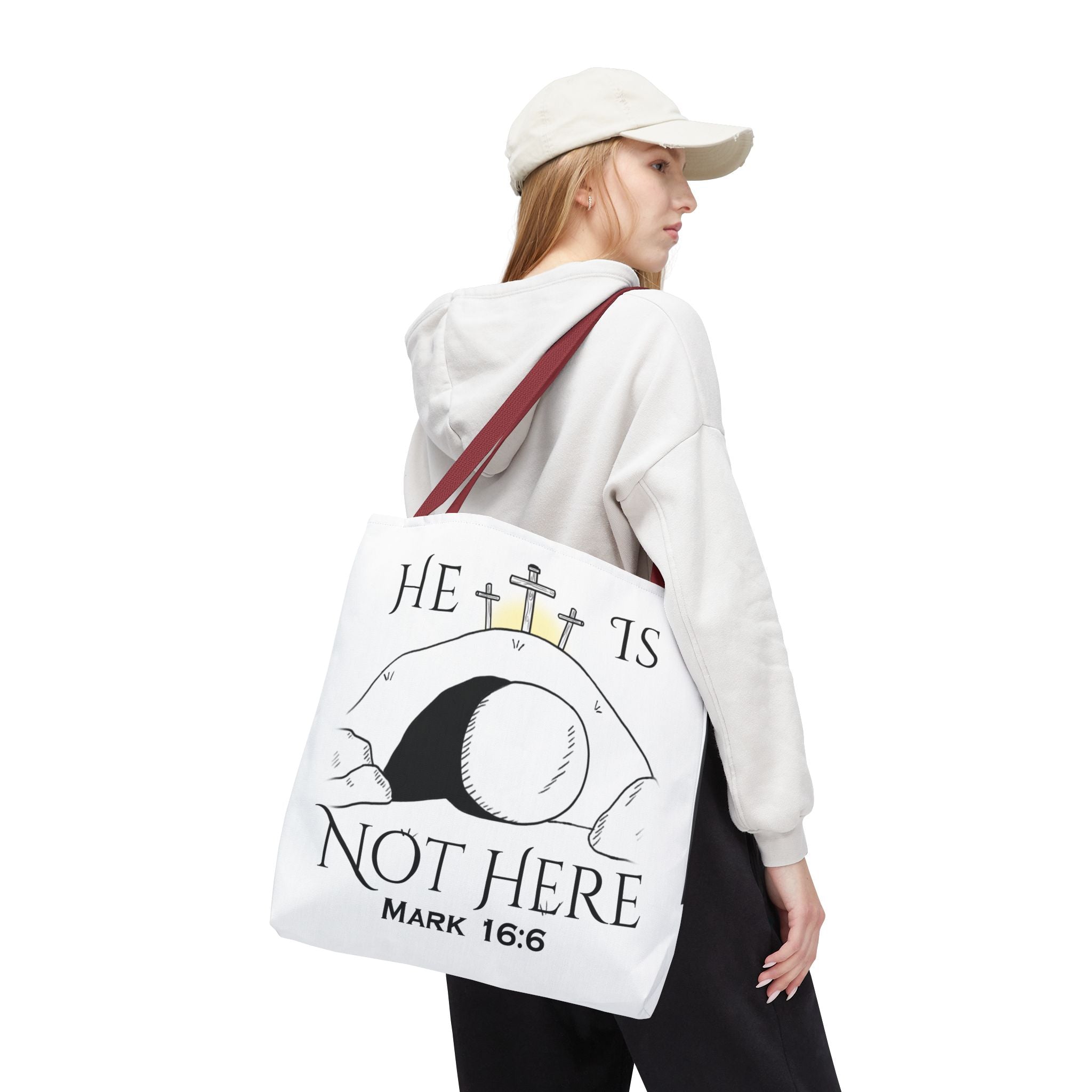 "He Is Not Here" Tote Bag (AOP)