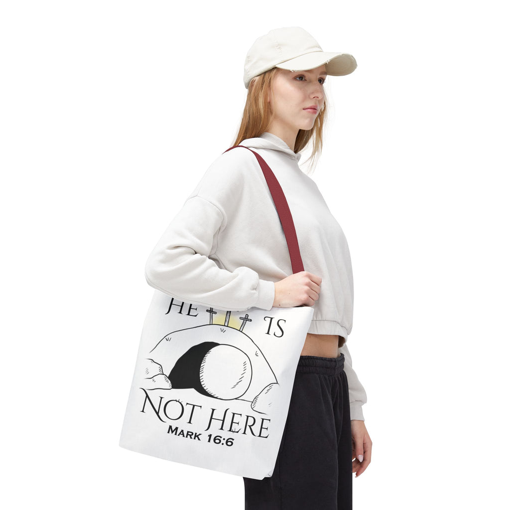"He Is Not Here" Tote Bag (AOP)