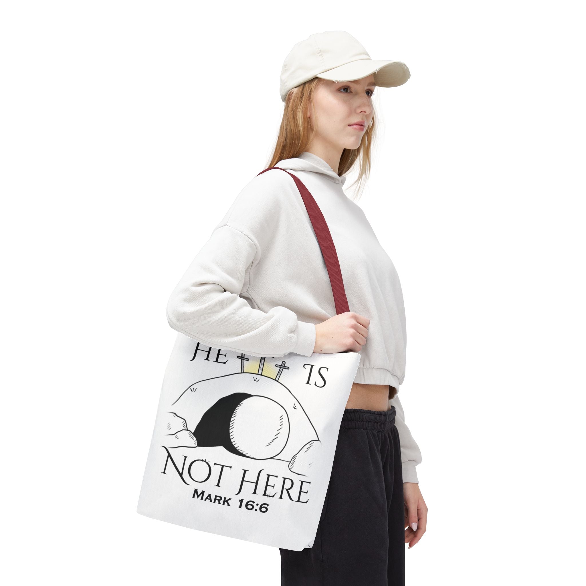 "He Is Not Here" Tote Bag (AOP)