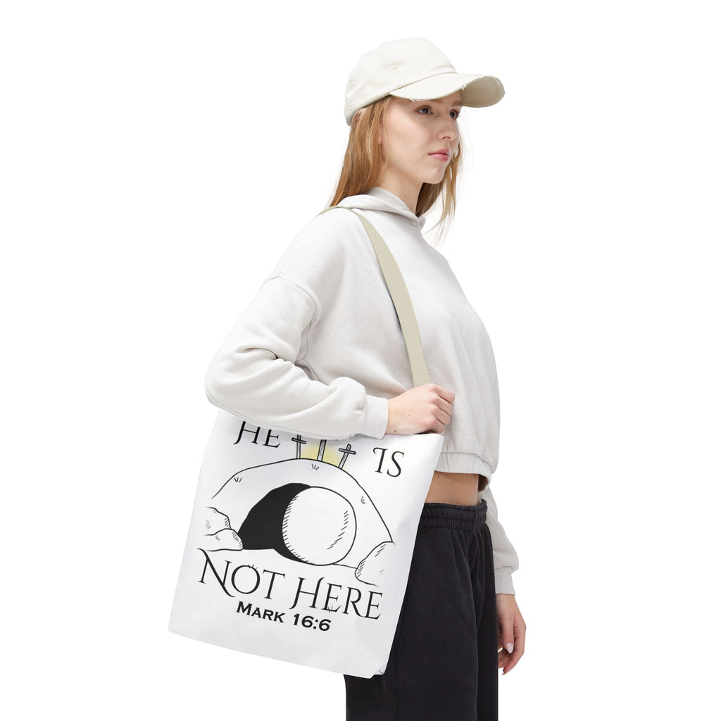 "He Is Not Here" Tote Bag (AOP)