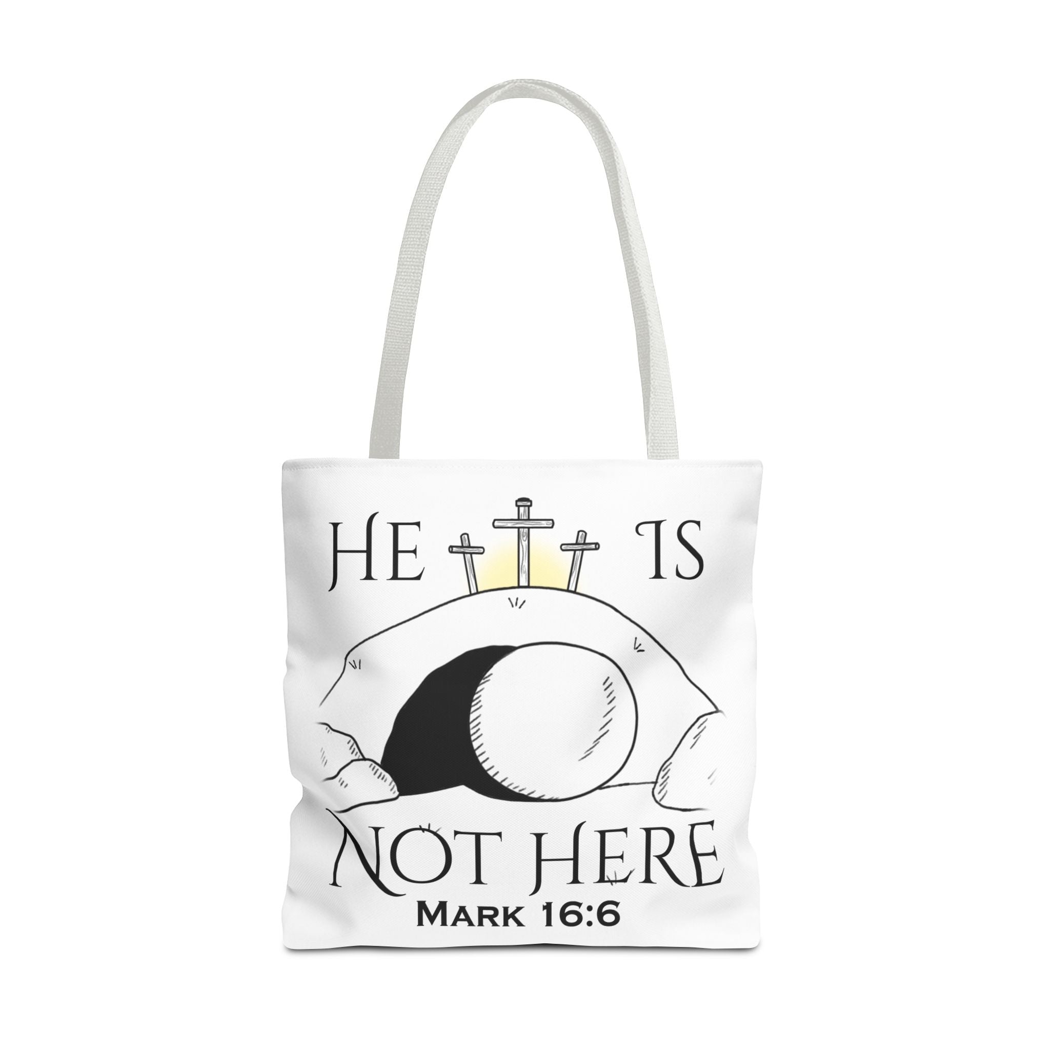 "He Is Not Here" Tote Bag (AOP)
